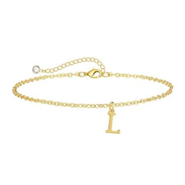 Imagem de Sargetou Tornozeleira feminina com inicial dourada, banhada a ouro 14 k, moderna, leve, impermeável, delicada, tornozeleira, verão, praia, joias, presente, 8, Latão, Sem Pedra Preciosa