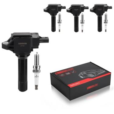 Imagem de CASEONJAN Pacote de bobinas de ignição UF724 e velas de ignição irídio, compatível com Subaru Forester Impreza Legacy Outback XV Crosstrek - 2.0L 2.5L H4 Substitui 22433AA651 UF724, conjunto de 4