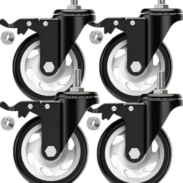 Imagem de Kit 4 Rodinha Rodízio Roda Grande Reforçada Giratório Espiga Parafuso Freio Trava 75mm(Preto)