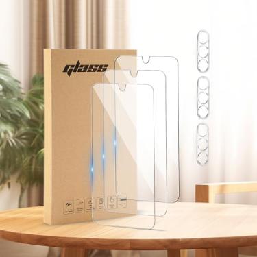 Imagem de 3 protetores de tela + 3 protetores de câmera projetados para Samsung Galaxy S23, à prova de arranhões, sem bolhas, ultra resistente (0,26 mm HD ultra transparente) vidro de dureza 9H