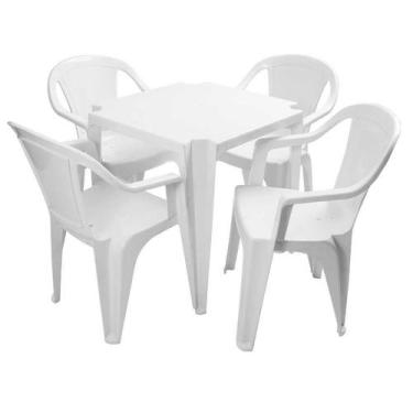 Imagem de Conjunto mesa 4 poltronas de plástico branco gelo - Central de embalag