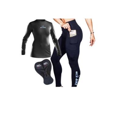 Imagem de NickBike Roupa de Ciclismo Conjunto Feminino Calça Cós Alto e Camisa F
