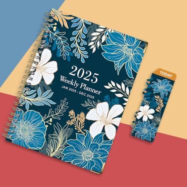 Imagem de Agenda 2025 semanal e mensal com revestimento de metal encadernado em espiral para professores (padrão inferior azul profundo)