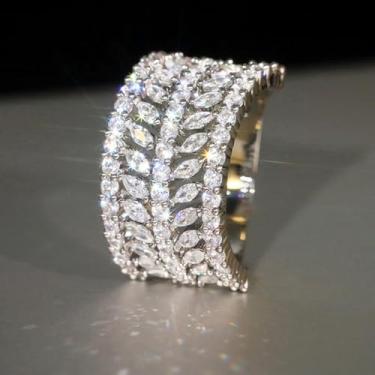 Imagem de Anéis de noivado de zircônia cúbica branca banhada a ouro branco, alianças de compromisso, festas noturnas, presentes de dia dos namorados, alianças de eternidade para mulheres, 8, Cobre, Sem pedra