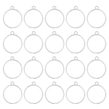 Imagem de Pingentes de bisel aberto nas costas, 30 peças, molduras redondas vazadas, bandejas geométricas em branco para fabricação de joias de resina, colares, pulseiras, artesanato DIY (prata brilhante)
