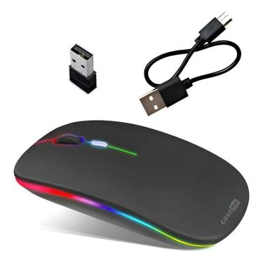 Imagem de Mouse Sem Fio Recarregável Wireless Led Rgb 2.4Ghz Bluetooth