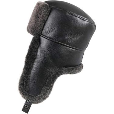 Imagem de Zavelio Chapéu russo masculino Shearling Sheepskin Trapper XX-Grande Preto