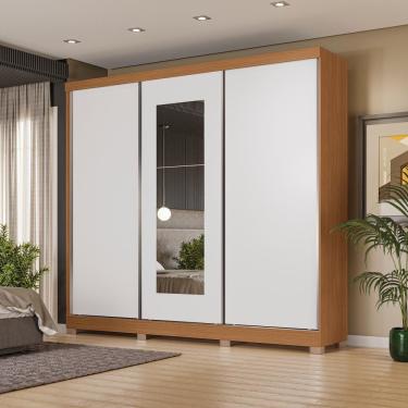 Imagem de Guarda-roupa Casal Kappesberg 3 Portas Reversiveis De Correr 3 Espelhos 4 Gavetas Canela Macadamia