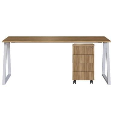 Imagem de Mesa c/ Gaveteiro Office 160cm Artesano Nogal Branca - ARTESANO MÓVEIS