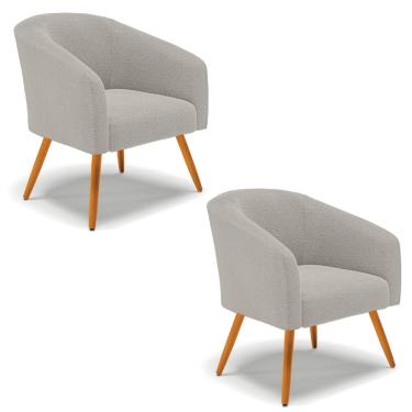 Imagem de Poltrona Para Sala Pé Palito Castanho Kit 2 Stella Bouclê Cinza D03 - D'Rossi