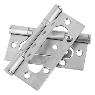 Imagem de Kit 3 Dobradiças de Sobrepor para Porta, Aço Inox Niquelado, 10,5 x 7,1 cm, com 24 Parafusos, Acabamento Escovado, Uso Residencial e Comercial