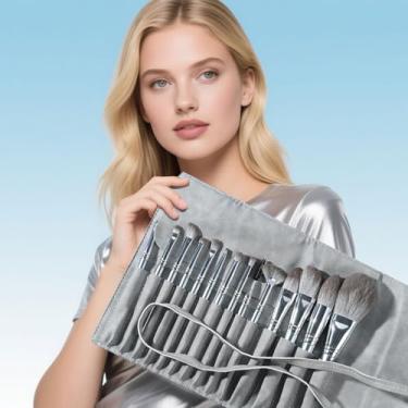 Imagem de Conjunto de 14 pincéis de maquiagem, cerdas macias, pincéis de maquiagem profissionais para mulheres, sombra, base, blush, corretivo, pincéis de maquiagem portáteis para viagem