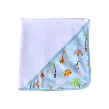 Imagem de Kit 2 Toalhas de Banho Bebê Safari com Capuz, 70x70cm, Forrada com Fralda, Macia, Absorvente, Acabamento em Viés (Azul)