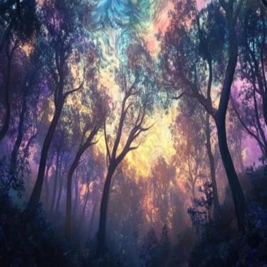 Imagem de Quadro Decorativo Moderno com Estampa de Árvores e Sol Brilhando para Sala e Quarto 50x50cm