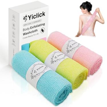 Imagem de Yiclick Toalha de pano esfoliante, pano de lavagem esfoliante japonês, esfoliante corporal coreano, lavador de esfregão traseiro para chuveiro, esfoliante corporal esponja de rede africana cores luffa