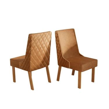 Imagem de Kit 2 Cadeiras De Jantar Intinity Fasano Tecido Sintético Naturale E Caramelo