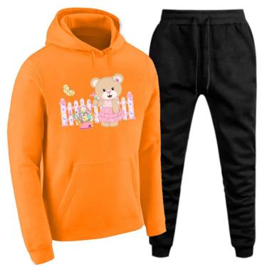 Imagem de Conjunto Feminino Blusa Canguru Estampa de Urso Com Calça Basica Academia Com Bolsos Confortavel