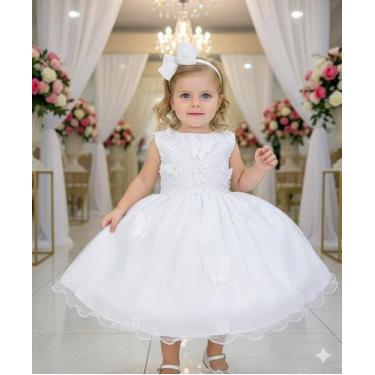 Imagem de Vestido Marie Jardim das Borboletas Branco para Crianças, Branco, G