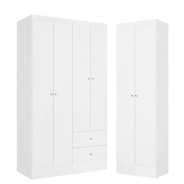 Imagem de Guarda Roupa Solteiro Astro 4 Portas Branco Rosa Flex Acetinado E Multiuso Space Branco - Thb