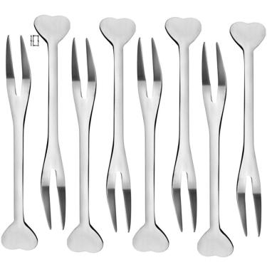 Imagem de 10 Mini Garfinho Talher Petisco Aperitivo Fondue Buffet Inox