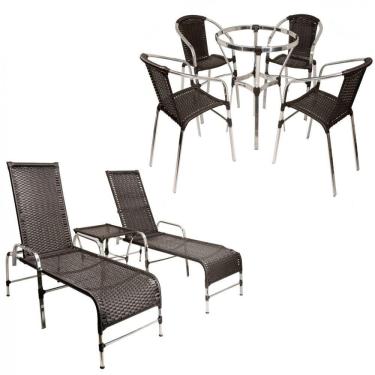 Imagem de Kit Cadeiras E Mesa Com Espreguiçadeiras Em Alumínio Tabaco