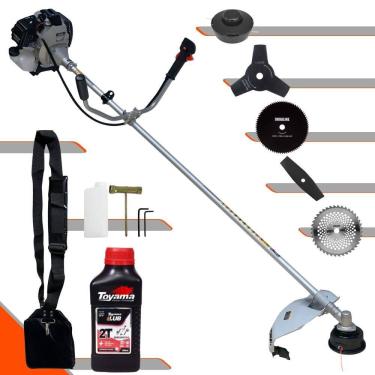 Imagem de Roçadeira Toyama TBC43H 43cc 1,7HP Com Carretel de Nylon + Lâmina Facão + Lâmina 3 Pontas + Lâmina 40 Dentes Vídea + Lâmina 80 Dentes + ÓLEO TOYAMA 2T