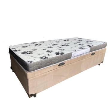 Imagem de Cama Box Báu Solteiro + Colchão Harmony - Imperium do Sono - Acabamento Reforçado (Suede Bege)