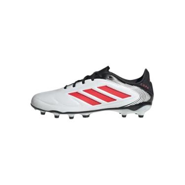Imagem de adidas Tênis de futebol unissex Copa Pure 3 League Firm Multi Ground, Branco/vermelho lúcido, preto, 1 Little Kid