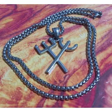 Imagem de Cordão com Pingente em Aço Inox Exu e Pomba Gira - Magazine world jóia