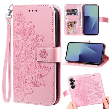 Imagem de Furill Capa tipo carteira compatível com Samsung Galaxy Z Fold 7 e protetor de pulso flor couro flip porta-cartão bolsa suporte acessórios para celular capa para celular ZFold Z7 G Fold7 7Z meninas
