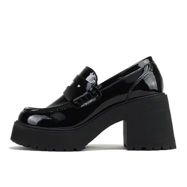 Imagem de Soda "AMP" ~ Mocassim feminino de salto alto sem cadarço com bico redondo, Patente preta, 8