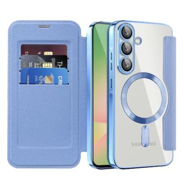 Imagem de Asdsinfor Capa flip para Samsung A56 capa de couro transparente galvanizada resistente 360 proteção sem fio com compartimento para cartão antideslizante capa carteira para Samsung Galaxy A56. JD azul