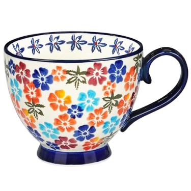 Imagem de JUSONEY Tigelas de sopa de 510 g com design floral vintage em relevo, canecas de sopa com alças seguras para micro-ondas, alça grande e base grossa, arte sob o esmalte, perfeita para cereais, frutas