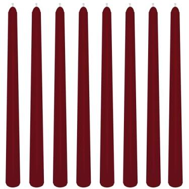 Imagem de Pacote com 8 velas de 25,4 cm bordô suave, castiçais de gotejamento sem cheiro de 25 cm para decoração de casa, queima de 7 a 8 horas