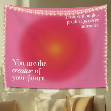 Imagem de STHTTSW Tapeçaria Aura rosa estética, afirmações positivas, tapeçarias fofas, cobertor de parede, decoração motivacional para pendurar na parede para dormitório, escola, conselheiro, terapia