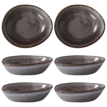 Imagem de LUMINFLY 6 peças de pratos de molho de cerâmica vintage, copos de imersão feitos à mão com esmalte cinza, ideais para lanches, molhos, molhos, lava-louças e micro-ondas