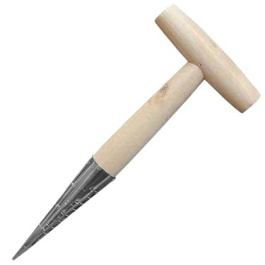 Imagem de Ferramenta de plantador de sementes de jardim em forma de cone com ponta de aço cromado e cabo de madeira, perfeita para bulbos de flores