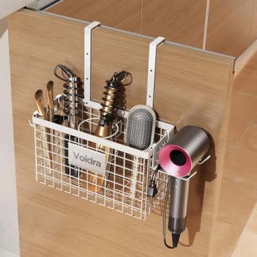 Imagem de VOLDRA Suporte para secador de cabelo, porta de armário, organizador de ferramentas de cabelo adesivo, suporte de parede, altura ajustável, suporte de secador sob a pia/bancada para chapinha, escova