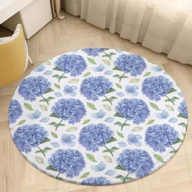 Imagem de Huryilo Tapete redondo de hortênsia azul aquarela, decoração de hortênsia, tapete redondo, 90 cm