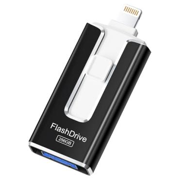 Imagem de Flash Drive certificado MFi de 256 GB para iPhone iPad, cartão de foto para armazenamento externo de memória, faça backup e salve facilmente vídeos de fotos, pen drive USB 4 em 1 para
