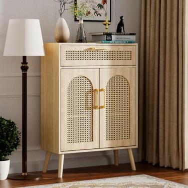 Imagem de Krsoladne Armário de buffet de vime – estilo boêmio, com gavetas e armários de armazenamento, adequado para salas de estar, salas de jantar e armazenamento de cozinha