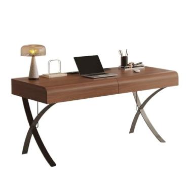 Imagem de Mesa de trabalho Mesa executiva, mesa de escrita moderna madeira maciça com gavetas e tomadas, pernas em formato X, para escritório doméstico(S)