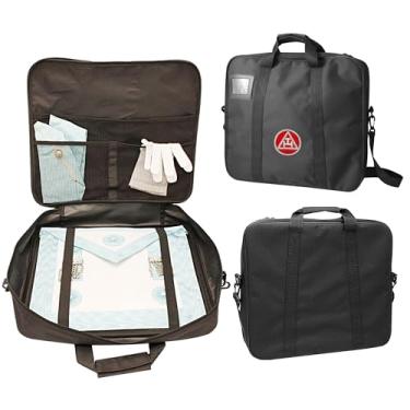 Imagem de Royal Arch Chapter Triplo Tau Bordado à Mão – Prata em Corte Vermelho | Bolsa Maçônica Imitação de Couro com Alça, Preto, MM/WM