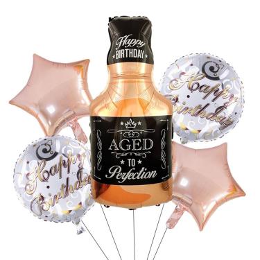Imagem de Conjunto de balões para garrafas de uísque, 5 unidades, “Feliz Aniversário”