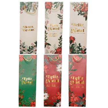 Imagem de Kit 2 Sacolas de Vinho Natalina Embalagem Garrafa Bebidas Cor:Sortido 
