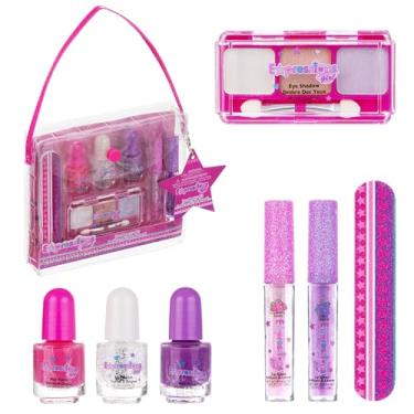 Imagem de Kit de beleza Expressions 7 peças + lixa de unha, 3 esmaltes, 1 sombra compacta e 2 brilhos labiais com glitter.