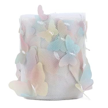 Imagem de Rolo de tule colorido tridimensional DIY Artesanato Acessórios para cabelo Material Fita Tecido de poliéster macio para festas de casamento Decorações de Natal 8 cm de largura (Bege gradiente)