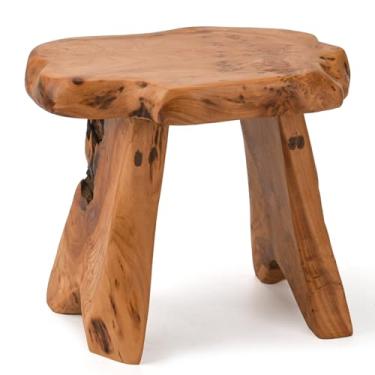 Imagem de Banco rústico, banco de madeira de cedro, decoração de varanda frontal, 35 x 25 cm x 30 cm A, banco pequeno de borda viva para entrada, jardim e mais, móveis rústicos feitos à mão de madeira