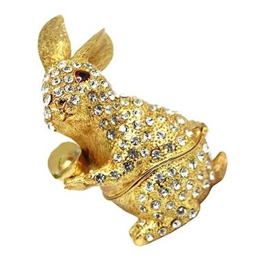 Imagem de White Alloy Rabbit Jewelry Box with Diamond Inlay Trinket Ring and Earrings Storage Organizer Animal Shaped Ornament for Women Artistic Decorative Keepsake Container