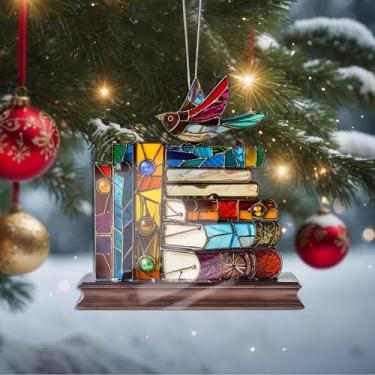 Imagem de Enfeites de Natal, livro de cristal, enfeites de árvore de Natal feitos à mão, decoração de carro e casa - presentes de Natal, decoração de artesanato em acrílico, ideias de troca de presentes para